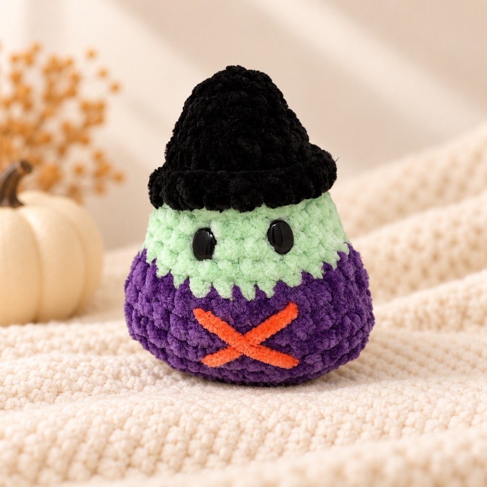 Handmade Crochet Candy Corn Witch Mini Plush Halloween Boo Basket Gift